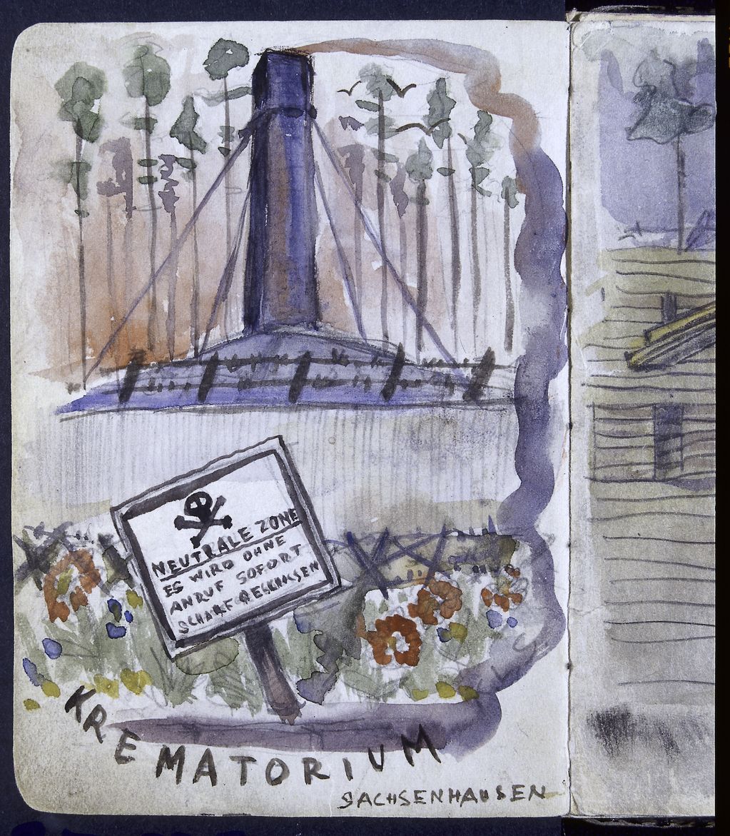 "Krematorium", Aquarell des ehemaligen Häftlings Vladimir Matêjka (nach 1945)