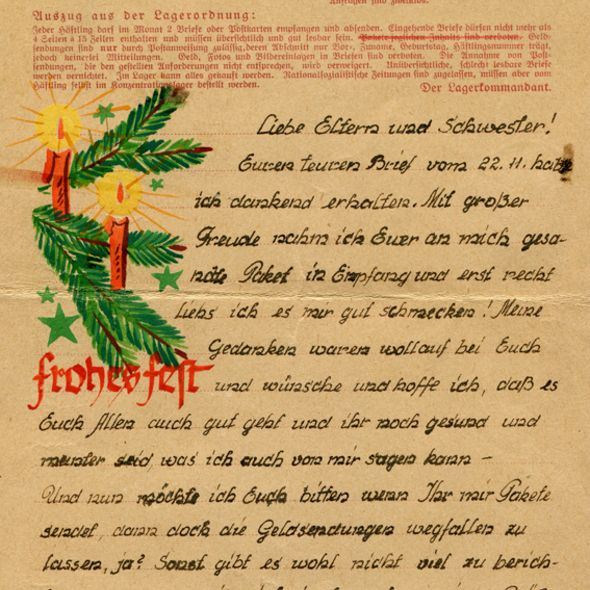Brief von Witold Sternalski aus dem KZ Sachsenhausen, 6. Dezember 1942 (Archiv GuMS) Brief von Witold Sternalski aus dem KZ Sachsenhausen, 6. Dezember 1942 (Archiv GuMS)
